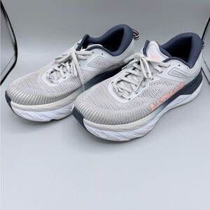 Hoka Running Shoes - Light Gray with Navy and Coral Highlights